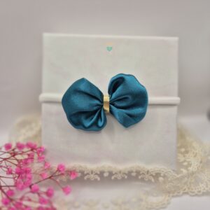 Opaska bezuciskowa z kokardą- morska satyna