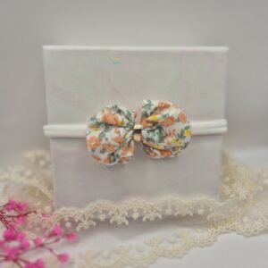 Opaska bezuciskowa z kokardą- wiskoza - pomarańczowe kwiaty