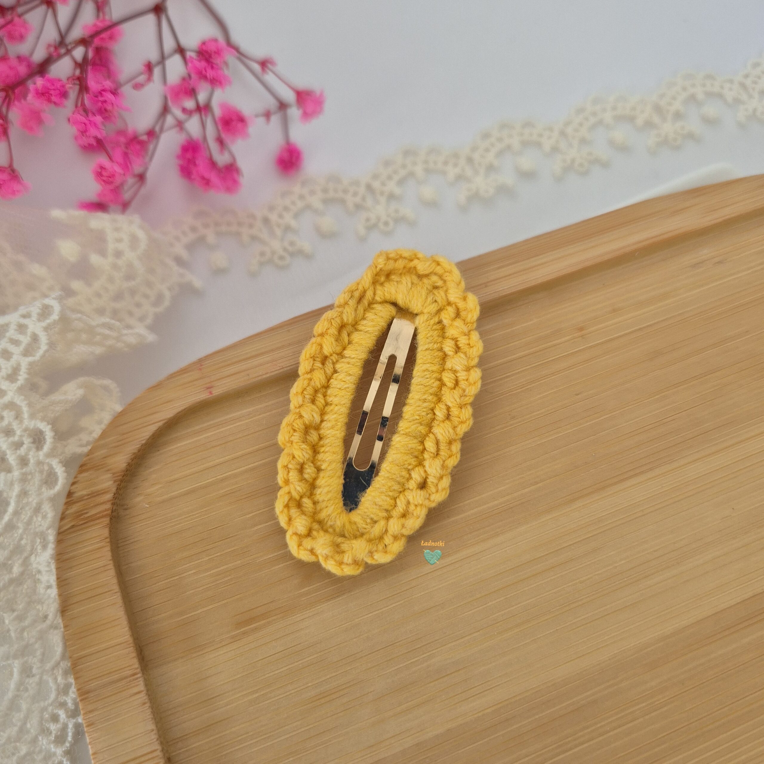 Żółta spinka szydełkowa 5,5cm- ozdoba do włosów