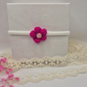 Opaska bezuciskowa kwiatek fuksjowy z różowym środkiem