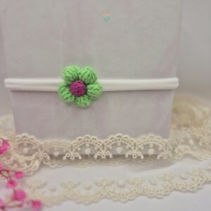 Opaska bezuciskowa kwiatek zielony z różowym środkiem