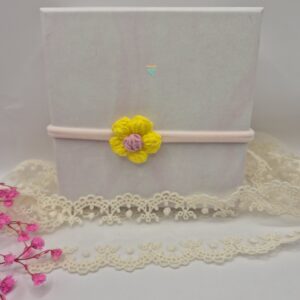 Opaska bezuciskowa kwiatek żółty z różowym środkiem