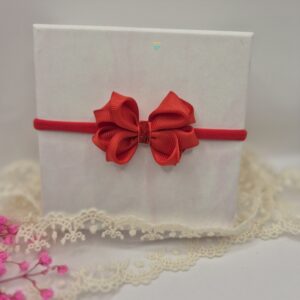 Opaska bezuciskowa z czerwoną kokardą i welurowym środkiem