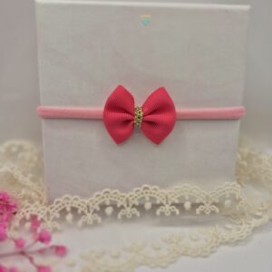 Opaska bezuciskowa z kokardą różową i złotym środkiem