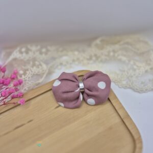 Spinka do włosów z kokardą- wiskoza różowa w kropki